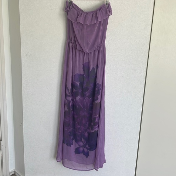 Purple strapless dress with flower on half bottom. Size medium. - Picture 1 of 3